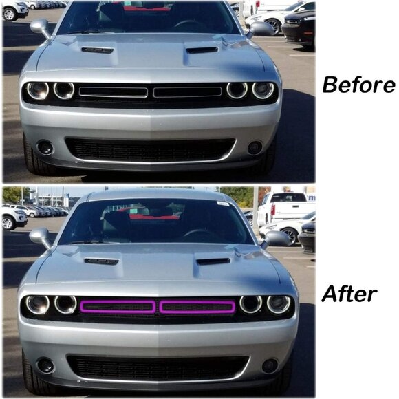Front Grille Inserts Cover Trim Kit fit for 2015-2021 Dodge Challenger (Purple) - Picture 7 of 8